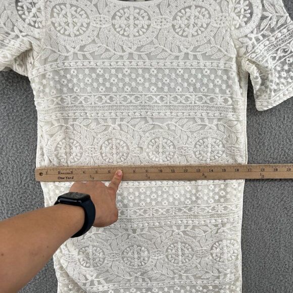 Sezane Pali Embroidered Dress White lace boho intricate short sleeve mini - Picture 10 of 16